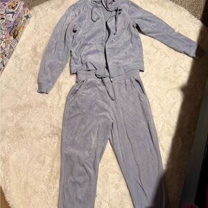 Y2K Gray blue Velour Tracksuit Set
